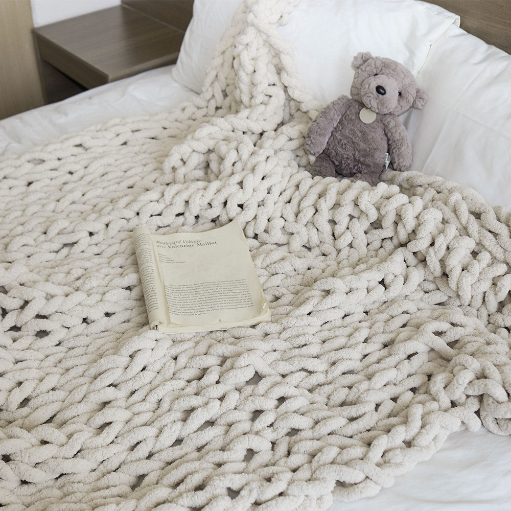 Thick Handwoven Chenille Knitted Throw Blanket